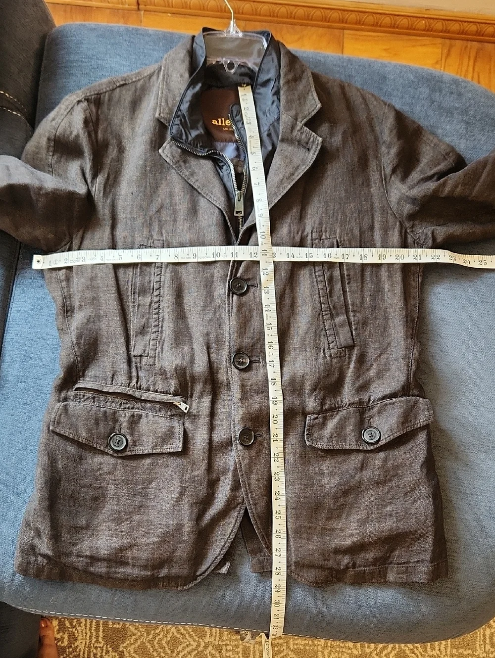 Allegri Milano Men's Black Brown Linen Blazer Vest Size 48EU/38US